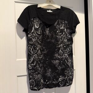 Maurices Black and Gray Graphic Embellished Blouse